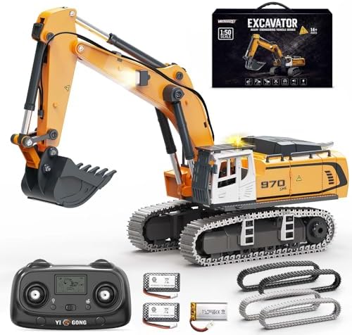 RC Excavator for Adults 1:50, Remote Control Excavator with Metal Bucket by Womaqu