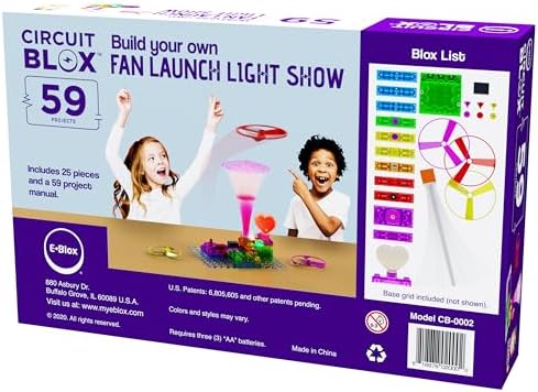 E-Blox Building Blocks STEM Circuit Kit, 59 Projects, Build Your Own Fan Launch Light Show, Science Projects, Birthday Gift, Boys, Girls, 8+ - Image 3