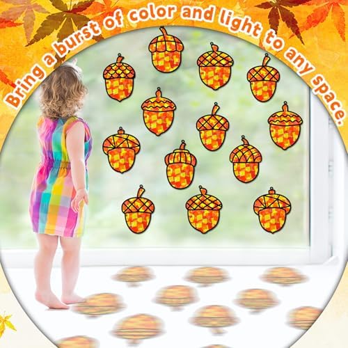 32 Sets Pine Cones Suncatchers Craft Kit DIY Window Stained Glass Effect Fall Autumn Pine Cones Paper Craft Home School Classroom Decoration Kid Birthday Gift Creative Art Project Activity Game - Image 5