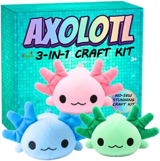 3-in-1 DIY Axolotl Plush Toys Arts and Crafts Kit for Kids No Sew Pillow by 2Pepers