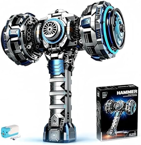 Mechanical Hammer Building Kit, 1149 Pcs Motorized Dual Hammerhead Gear Linkage with 2-in-1 Manual & Electric USB Motor, LED Energy Ring, STEM Engineering Toy Gift for Adults & Kids 8+ by Unknown