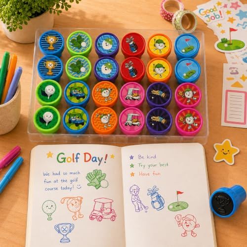 Cinrobiye 24 Pcs Golf Stampers Party Favor Set, Cute Sports Golf Stamps for Kids Birthday Party, Classroom Rewards, Carnival Prizes, Goody Bag Fillers, Sports Themed Party Supplies - Image 4
