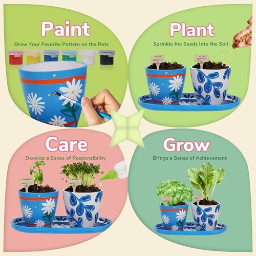 Paint & Plant Flower Gardening Kit with 4 Pots - Kids Gardening Set Ages 8-12, Spring Arts & Crafts Activities Kits, Educational Birthday/Easter Gifts for Boys & Girls Ages 5 6 7 9 10 11 - Image 4