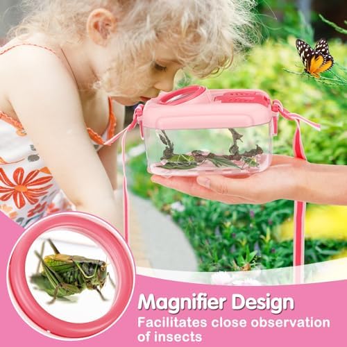 Biubee Bug Catcher for Kids - Sturdy Bugs Catching Kit Gifts with Butterfly Net Collector Insect Catcher Tweezer, Pink Bug Habitat Outdoor Explorer Kit for Girls Age 3 4 5 6 7 8 - Image 3