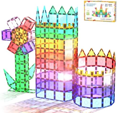 Magnetic Tiles Starter Set Building Blocks Toys STEM Educational Learning Magnet Toy Preschool Montessori Boys & Girls Smart Unlimited Creative Kit Games Gifts for Age 3+ Kids Toddlers by Everplay