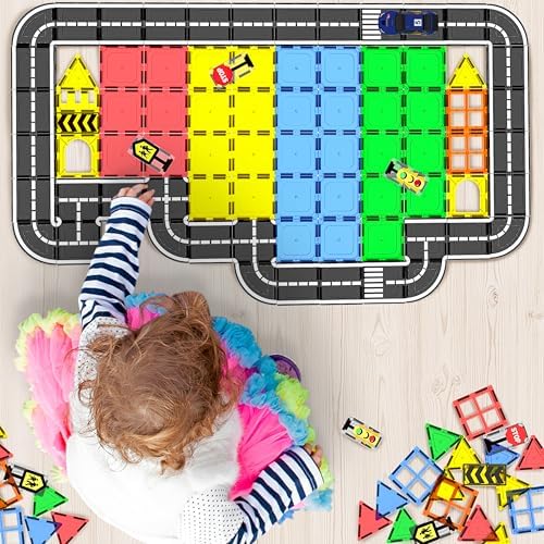 Magnetic Tiles - Road Set, Magnetic Building Blocks, Preschool Montessori Toys Gift for 3+ Year Old Boys and Girls, Sensory Christmas Toys for Kids Aged 3-5 and 4-8, Ideas for Kid with Autism - Image 3