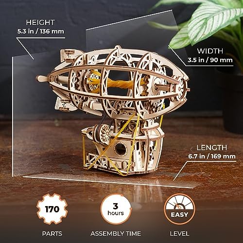 UGEARS Steampunk Airship 3D Wooden Puzzles for Adults - Wooden Model Kits for Adults Zeppelin Model Airship Steampunk Kit Brain Teaser, Hobby Set Home Decoration - Image 2