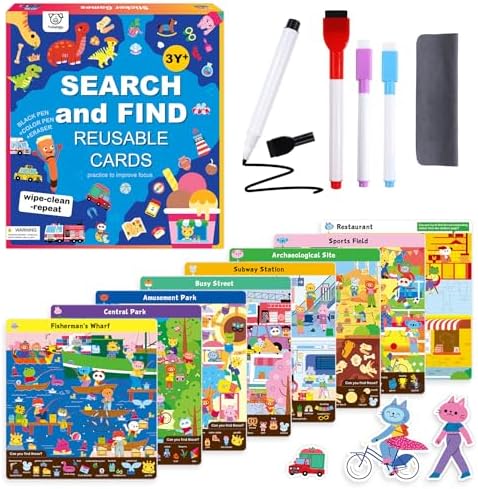 Search and Find Reusable Activity Book for Kids Ages 3-8 by Hulupiggy