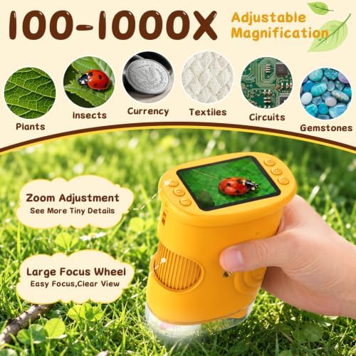 SEEKID Microscope for Kids 200-1000X, STEM Toy Science Kit for Kid(Yellow) - Image 2