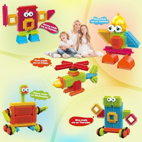 Contixo 244 pcs Bristle Shape 3D STEM Building Toys, Construction Learning Stacking Educational Block, Creativity Beyond Imagination, Inspirational, Safe & Durable, Recreational Toy for Kids Ages 3-8 - Image 3