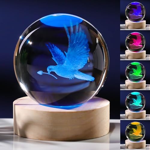 3D Dove Gifts for Women - Crystals Ball 60mm Glass Animals Figurine - Birthday Gift for Best Friend, Lovers Keepsake Paperweight by Unknown