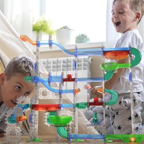 Discovery Marble Run Race Track – 92-Piece Light-Up Marble Maze Construction Set| LED Marbles| STEM Learning Activity| Sensory Toy Building Kit| Educational Physics & Engineering Toy for Kids Ages 6+ - Image 4