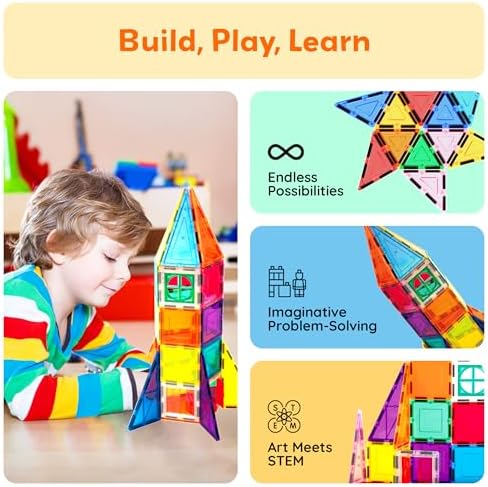 PicassoTiles Magnetic Tiles Rocket Set Construction Toy Magnet Building Block Engineering STEM Learning Child Brain Development Stacking Kit Window Door Playboard for All Ages 3 and Up PT36B - Image 4