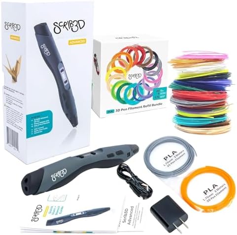 SCRIB3D Advanced 3D Printing Pen with 2 Starter Colors and PLA Refill Pack with 20 Assorted Colors by SCRIB3D