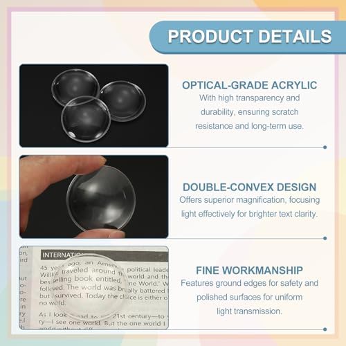 PATIKIL 20 Pack Biconvex Lens, 37mm Dia. 42mm Focal Length Aspheric Optical Lenses Magnifier Paperweight Acrylic Double Convex for DIY Office Desk Home Science Experiment Telescope - Image 3