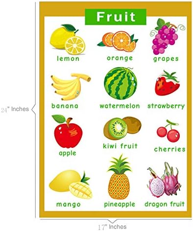 SANTSUN Set of Educational Preschool Poster for Toddlers and Kids|Great for Nursery Homeschool Kind Classroom decorations|School Wall Decor- Fruits,Vegetables（2 Pcs） (17x24in) - Image 2
