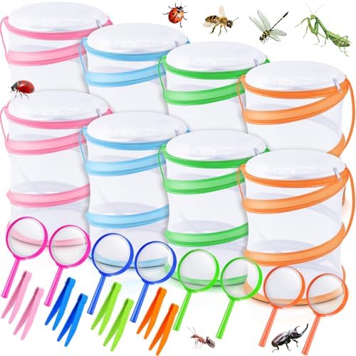 8 Sets Mini Butterfly Cage for Kids with Magnifier and Tweezer Butterfly Catching Kit Outdoor Explorer Kit Butterfly Habitat Net Insect Mesh Cages Butterfly Enclosure Bug Pop Terrarium up by VercanMonth