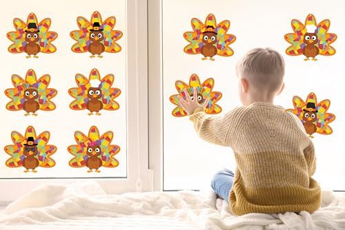 Renbuzhu 36PCS Thanksgiving Crafts Bulk: Turkey Paper Suncatchers DIY Kit for Fall Activities Decorations, Window Stained Glass Effect Art Supplies - Image 3