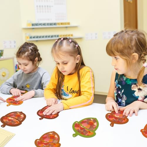 Renbuzhu 40-Pack Fall Acorn Paper Suncatchers Crafts Kit - DIY Autumn Stained Glass Window Decorations for Thanksgiving Activities, Art Projects - Image 2