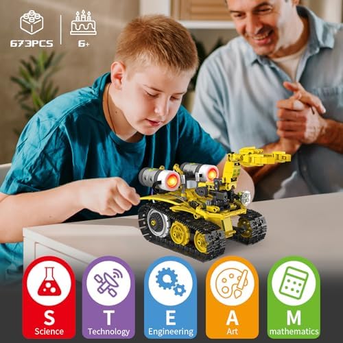 5-in-1 Remote Control STEM Robot Building Kit with LED Light – Transformable Models, Eco-Friendly Rechargeable, App-Controlled, Engineering Toy for Kids 6+ (673PCS) - Image 6