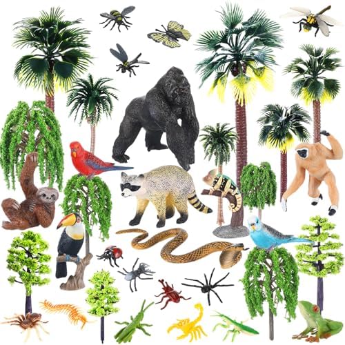 Gerrii 37 Pcs Rainforest Animal Figures Jungle Diorama Set for Project by Gerrii