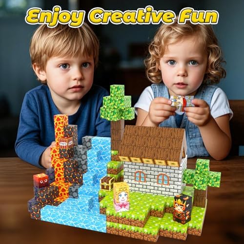 100PCS Magnetic Blocks -Build Mine Magnet World Forest & Lava Set, Magnet Building Toys for Kids Ages 5-7, STEM Sensory Toddler Toys for 3+ Year Old Boys & Girls, Creativity Birthday Gifts for Child - Image 4