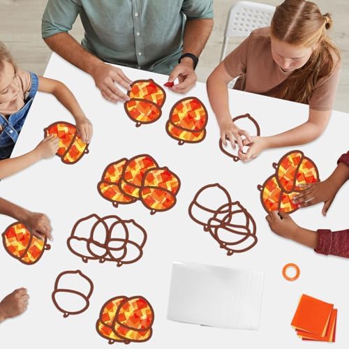 Qyeahkj 36 Set Fall Acorn Suncatchers Crafts for Kids DIY Autumn Window Tissue Paper Craft Kit Hanging Decor for Thinkgiving School Home Activity Art Project Birthday Party Favor Gift - Image 6