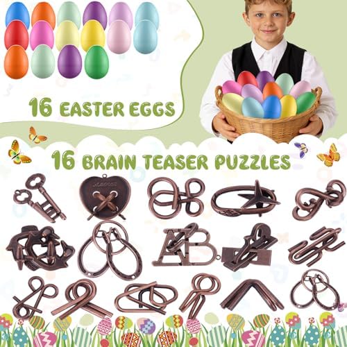 16 Pack Easter Eggs Filled with Brain Teaser Puzzles Toys, Easters Basket Stuffers for Kids Teens Adults, Easters Egg Fillers for Kids Boys Girls, Easter Eggs Hunt Game, Classroom Prize Supplies - Image 2