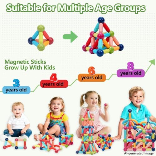 COUOMOXA Magnetic Toy Montessori for Kids: 3 4 5 6 7 8 9 10 11 12 Years Old Kids Building Sticks - Magnetic Creative Toy Age 3-12 Playroom Family - Christmas Birthday Gift for Boys Girls - Image 2