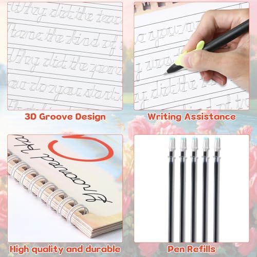 chiazllta Grooved Cursive Handwriting Workbook with Disappearing Ink Pens Magic Reusable Grooved Cursive Writing Practice for Beginners Kids Kickoff Workbook Homeschooling Supplies (Jokes & Riddles) - Image 3
