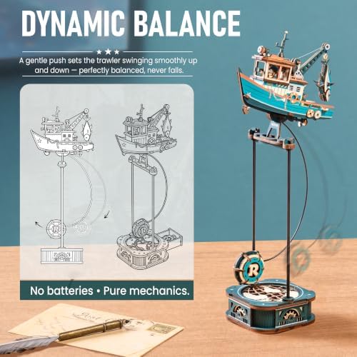ROKR 3D Wooden Puzzle Lucky Trawler Gravity Swing Toys Wooden Model Kits DIY Dynamic Balance Home Decor（MCD08） - Image 7