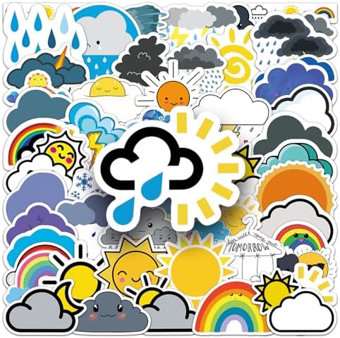 50 Pcs Fun Weather Stickers, 1.96-3.15inch Cartoon Meteorology Decorative Stickers, Self-Adhesive for Scrapbooking, Kids' Room Decoration, Science Popularization Setup (Weather) - Image 6