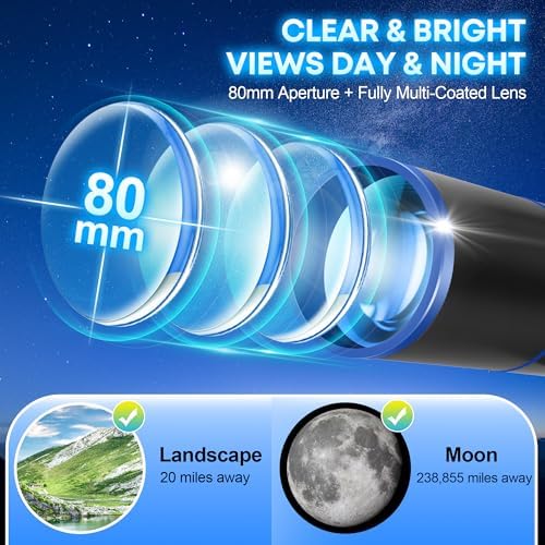 Hawkko Portable Telescope for Kids & Beginners 80mm Aperture 500mm - Image 3
