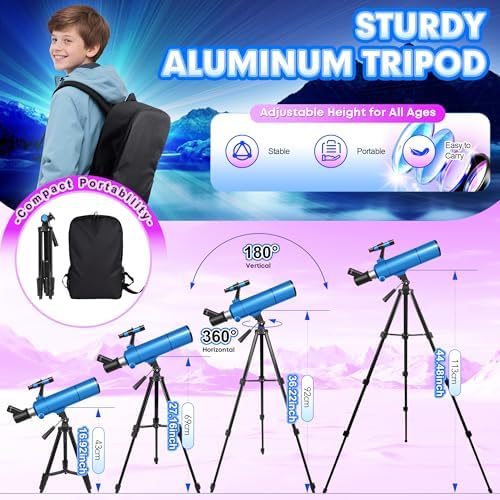 Portable 80mm Refractor Telescope for Adults & Kids, 500mm Focal Length, 20X-150X Magnification, Astronomy Starter Kit with Phone Adapter, Backpack & Stickers – Perfect for Stargazing Adventures - Image 5
