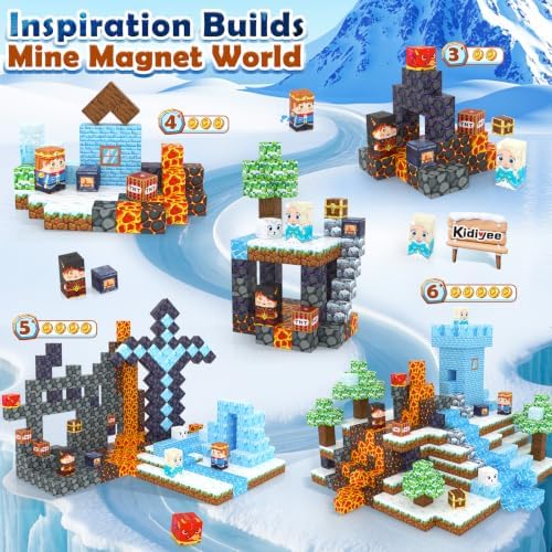Magnetic Blocks - Build Mine Magnet World Ice Lava Set, Vibrant Colorful Building Blocks with Ultra Magnet Strength for Kids Ages 3-8, STEM Toys Creative Gifts for 3+ Year Old Boys Girls (100PCS/0.8") - Image 4
