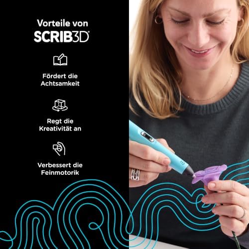 SCRIB3D P1 3D Printing Pen with Display - Includes 3D Pen, 3 Starter Colors of PLA Filament, Stencil Book + Project Guide, and Power Adapter - Image 4