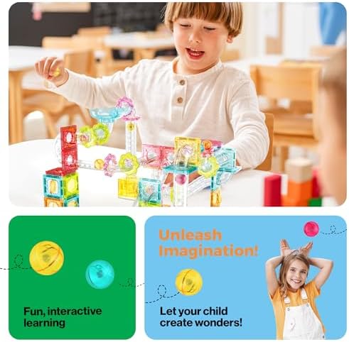 PicassoTiles 100pc Magnetic Marble Run Travel Size Tile Blocks Construction Kids Toy Set On The Go Mini Magnet Tiles Marbles Playset for Race Track Building Block STEM Learning Kit Boy Girl 3+ PTMG100 - Image 5