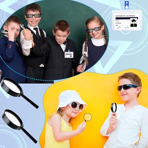 36 Pcs Kids Spy Kit Detective Toy Set Including 12 See Behind You Sunglasses 12 Secret Agent Name Tags 12 Black detective Mmagnifying Glass for Spy FBI Cosplay Escape Room Detective Party Supplies - Image 4