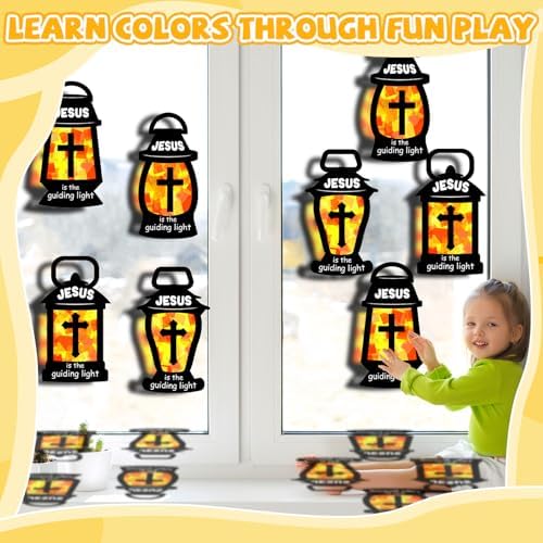 QOUBAI 32 Set Christian Suncatchers Crafts Kits Jesus is The Guiding Light DIY Religious Window Stained Glass Hanging Ornament Easter Holiday VBS Paper Craft Holy Night Lent Sunday School Activities - Image 5