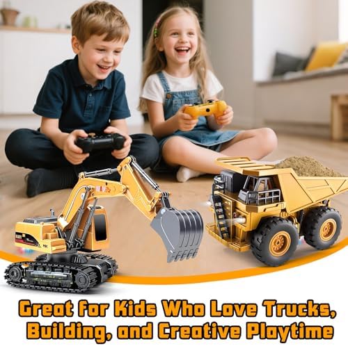 2 Pack Rc Construction Vehicles, Remote Control Excavator & Dump Truck Set - Image 6