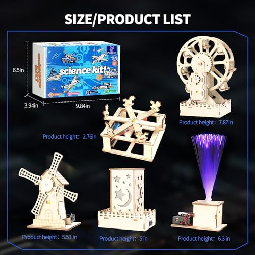 5-in-1 STEM Kits for Kids Ages 8-13, Wooden Building Toys with Motorized Ferris Wheel & Night Light, DIY Science Engineering Projects, Educational Gifts for Boys and Girls - Image 6