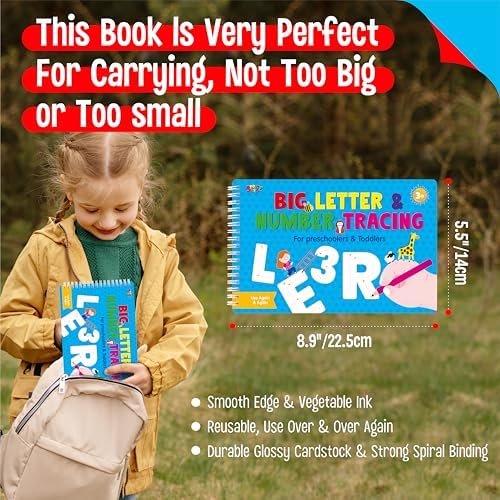 SpriteGru Letter & Number Tracing Pad, 30 Pages Alphabet ABC and 123 Handwriting Book, Reusable & Erasable Pen Control Practice Montessori Autism Educational Fine Motor Toddler Learning Toys - Image 5