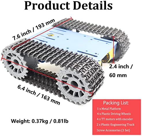 Robot Tracked RC Tank Chassis Kit with 4pcs DC TT Motors for Arduino UNO R3/ Raspberry Pie/STEAM Education, TT04 Metal Crawler Smart Tank Car Chassis Platform for Adults (Blue) - Image 2