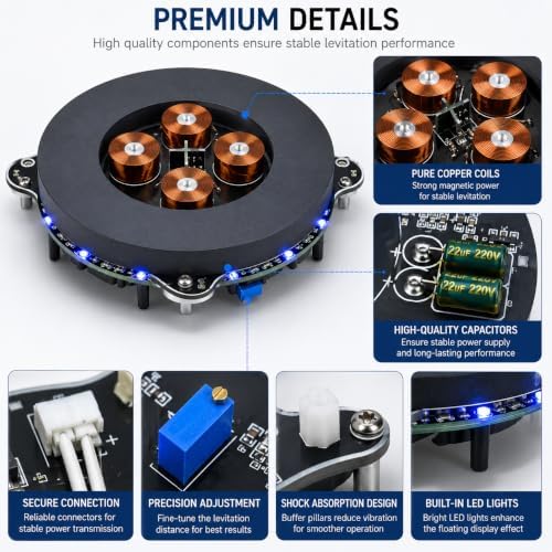 Magnetic Levitation Display Stand with LED Light, 2.5-3cm Floating Height DIY Magnetic Levitation Module for Collectibles and Desk Decor - Image 4