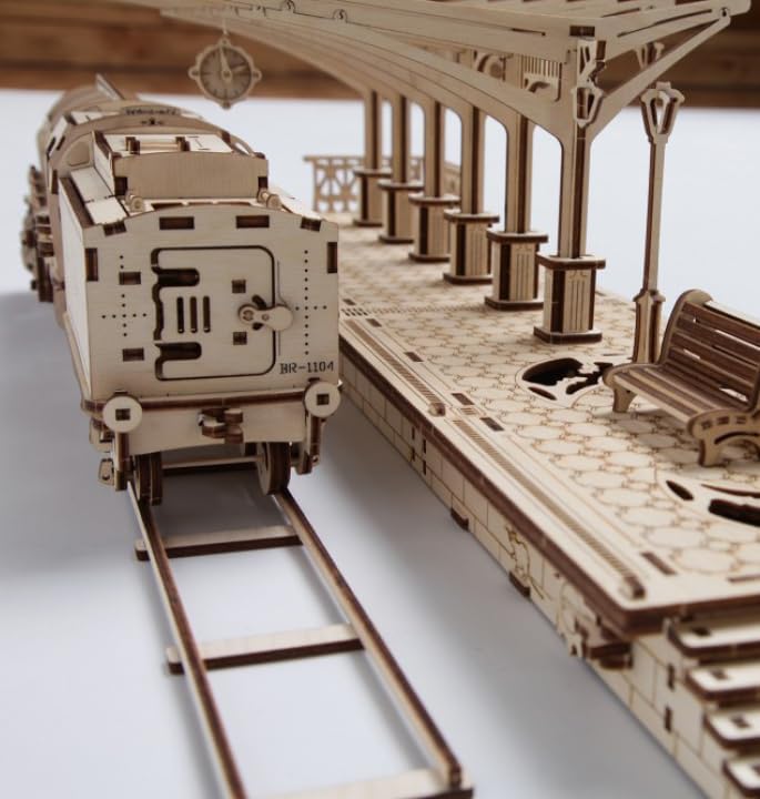 Railway Platform by Ugears: Self Propelled Modular Mechanical Model, 3D Wooden Puzzle for Self Assembly Without Glue, Brainteaser for Kids, Teens and Adults - Image 2
