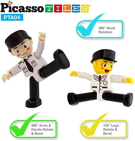 PicassoTiles Magnetic Figures 4 Piece Aircraft and Action Figure Magnet Airplane and Helicopter Expansion Pack Toddler Toy Set Educational Learning Kit Pretend Playset for Construction Building Block - Image 2