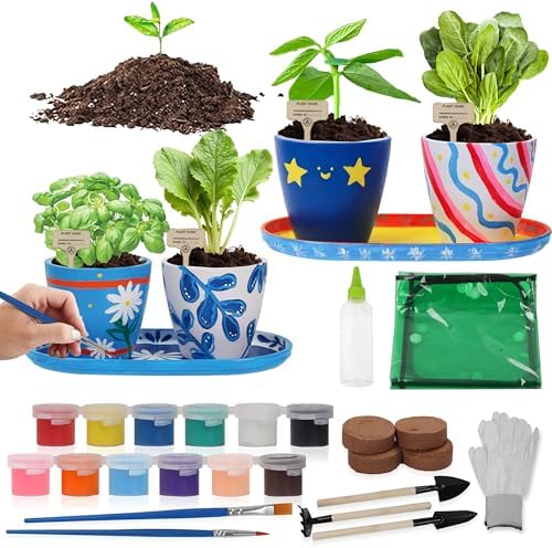 Paint & Plant Flower Gardening Kit with 4 Pots - Kids Gardening Set Ages 8-12, Spring Arts & Crafts Activities Kits, Educational Birthday/Easter Gifts for Boys & Girls Ages 5 6 7 9 10 11 by JOUETONDREAM