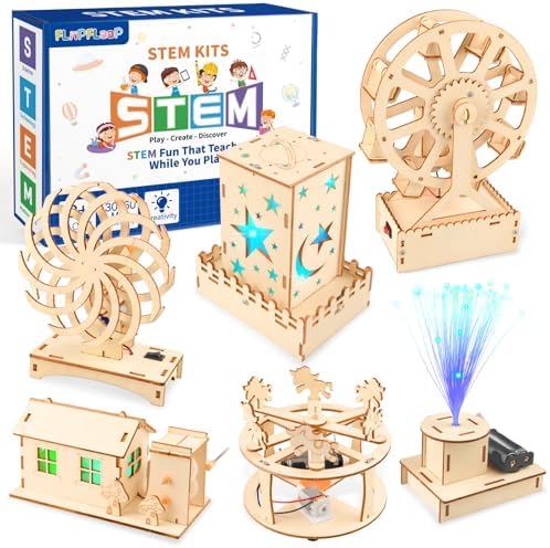 6-in-1 STEM Science Kits for Kids, Wood Arts and Craft Kits, STEM Toys for Boys Girls Age 8-12 5-7 8 10 12 13 14 Gift Idea, 3D Puzzles Building Engineering Model Set by FliipFlaap