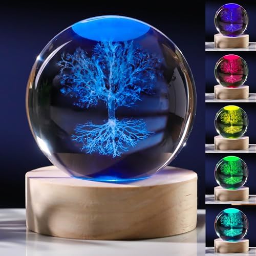 3D Tree of Life Gifts for Women - Crystals Ball 60mm - Glass Animals Figurine Tree of Life Decor Stuff for Room Birthday for Best Friend Lovers Keepsake Paperweight by Unknown