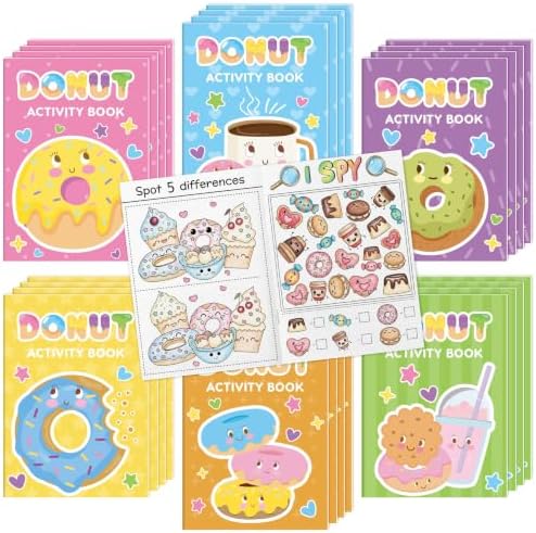 Bulk Donut Activity Books, 48Pcs Mini Game Coloring Book Set for Kids by X1zuue